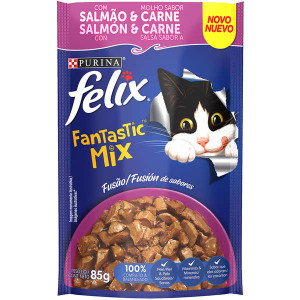 Sachê Felix Fantastic Mix Salmão e Carne para Gatos Adultos - 85g